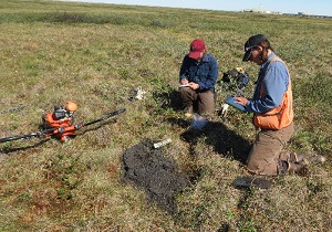 Working with the Division of Mining, Land & Water to characterize potential sand and gravel resources along the Dalton Highway, 2015.