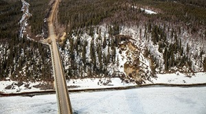 Landslide on the west side of the Dalton Highway, south bank of the Yukon River.